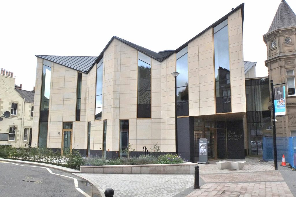 The Great Tapestry of Scotland building in Channel Street, a visitor draw for every café in Galashiels